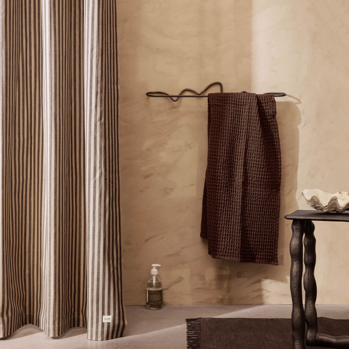 Chambray Shower Curtain - Sand/Black-2