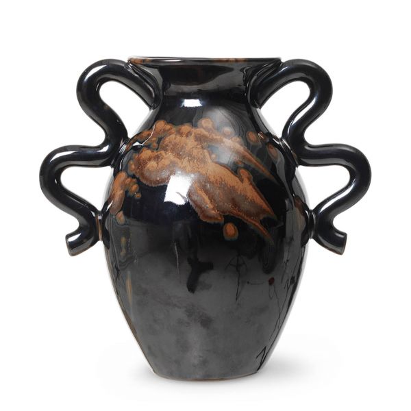 Verso Table Vase - Black w brown splash