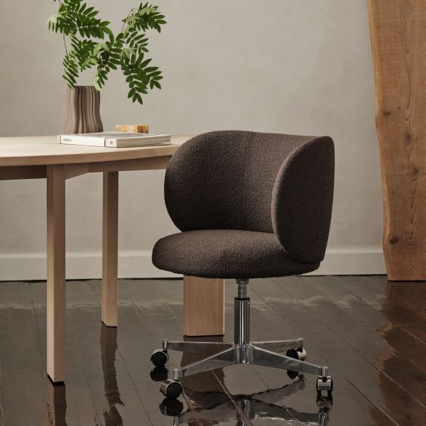 Rico Dining Chair - Castors - Soft Boucle-Dark Brown