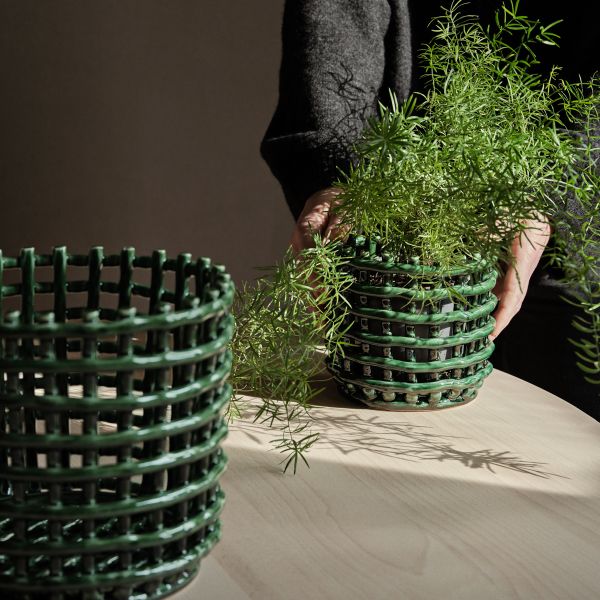 Ceramic Basket - Small-Emerald Green