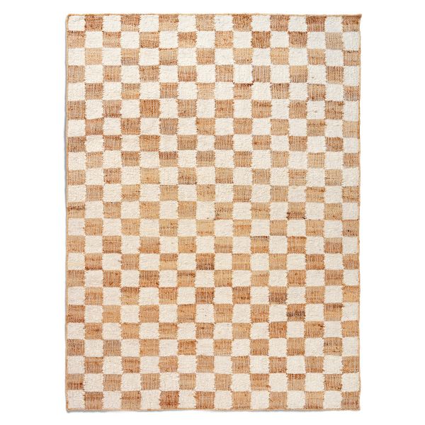 Check Wool Jute Rug - Off-white/Natural