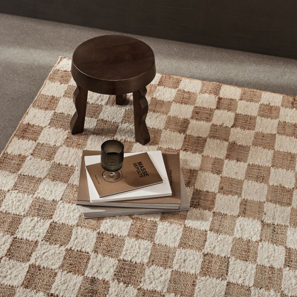 Check Wool Jute Rug - Off-white/Natural