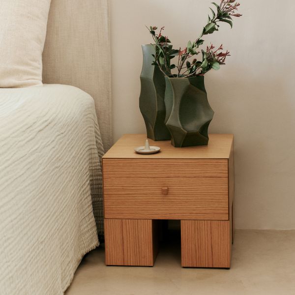 Kuben Bedside Table - 1x1 - Natural Oak Veneer